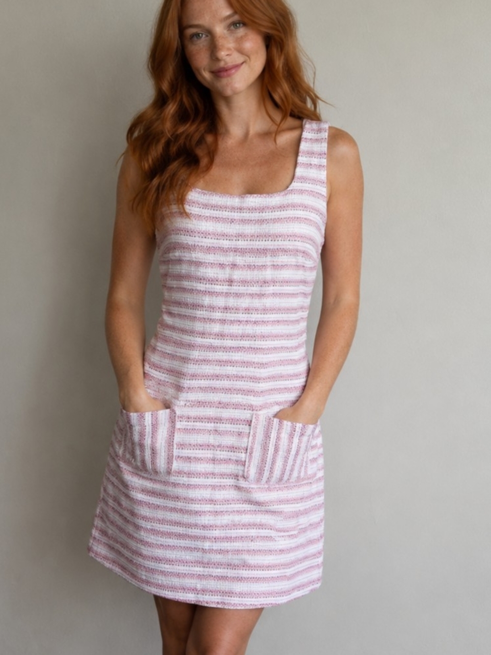 DR39 Loft Textured Stripe Pockets Sheath Dress